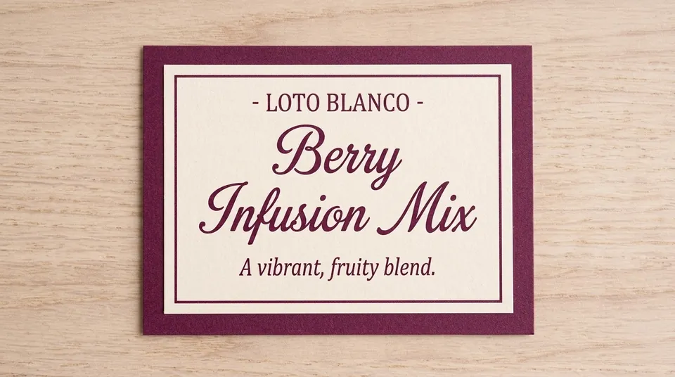 Etiqueta Berry Infusion Mix diseñada para una cajita